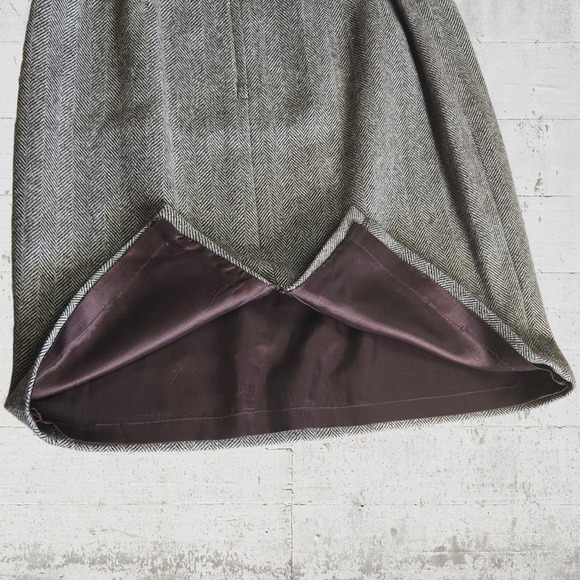 60s Vintage Brown Herringbone Wool Quiet Luxury Pencil Knee Length Skirt Size 10 - Picture 7 of 8